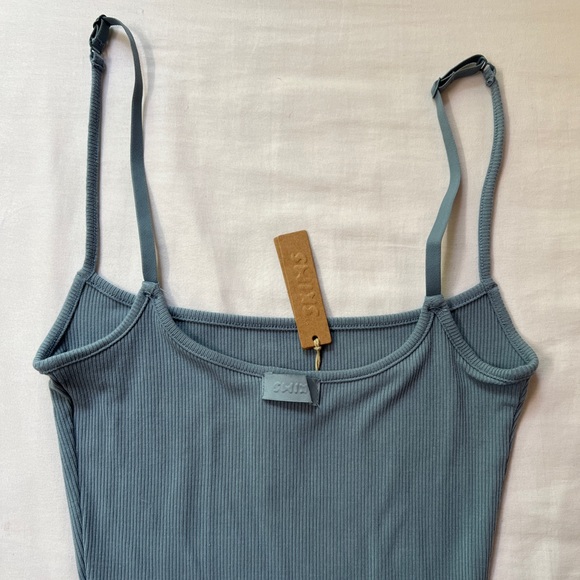 SKIMS Soft Lounge Ribbed Long Slip Blue Bodycon Maxi Dress - Picture 2 of 3
